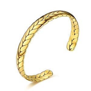 Carweilon Stainless Steel Open Cuff Bangle Bracelets Antique Retro Reminder Inspiration for Men Women's (Gold)