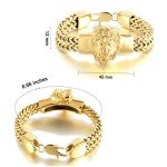W/W Lifetime Mens Bracelet Stainless Steel Heavy 12mm Double Franco Chain Lion Head Bracelet Jewelry Men Biker…, Gold, Stainless Steel