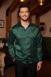 Men's Army Green Satin Dress Shirt