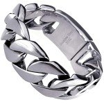 Ahappy B190/191 24mm 21.5cm Huge Gold or Silver Finish Round Curb 316L Stainless Steel Bracelet Mens Chain (Silver Tone)