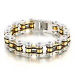 Qiaonitu 16mm Heavy Mens Motorcycle Bike Biker Chain Bracelet of Stainless Steel Two-Tone High Polished (Gold Silver)