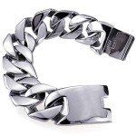 Ahappy B190/191 24mm 21.5cm Huge Gold or Silver Finish Round Curb 316L Stainless Steel Bracelet Mens Chain (Silver Tone)