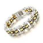 Qiaonitu 16mm Heavy Mens Motorcycle Bike Biker Chain Bracelet of Stainless Steel Two-Tone High Polished (Gold Silver)