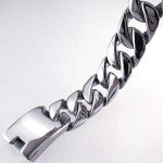 Ahappy B190/191 24mm 21.5cm Huge Gold or Silver Finish Round Curb 316L Stainless Steel Bracelet Mens Chain (Silver Tone)