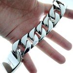 Ahappy B190/191 24mm 21.5cm Huge Gold or Silver Finish Round Curb 316L Stainless Steel Bracelet Mens Chain (Silver Tone)