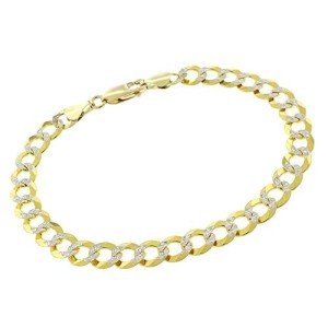 The Diamond Deal Mens Solid TwoTone 14K Yellow Gold Shiny Diamond-Cut Cuban Comfort Curb Chain Bracelet For men with Lobster-Claw Clasp (7" or 8.5 inch)