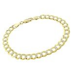 The Diamond Deal Mens Solid TwoTone 14K Yellow Gold Shiny Diamond-Cut Cuban Comfort Curb Chain Bracelet For men with Lobster-Claw Clasp (7" or 8.5 inch)
