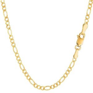 14k SOLID Yellow Or White Gold 2.6mm Diamond-Cut Alternate Classic Mens Figaro Chain Necklace Or Bracelet/Foot Anklet for Pendants and Charms with Lobster-Claw Clasp (7",10",16",18",20",22" 24”), White Gold,