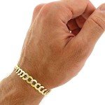 The Diamond Deal Mens Solid TwoTone 14K Yellow Gold Shiny Diamond-Cut Cuban Comfort Curb Chain Bracelet For men with Lobster-Claw Clasp (7" or 8.5 inch)