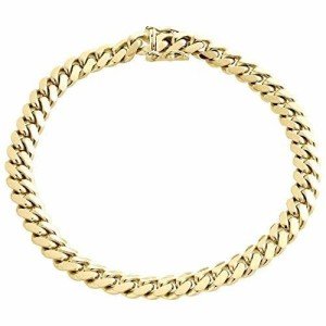 The Diamond Deal Mens SOLID 14K Yellow Gold 4mm,5mm,6mm,7mm,8.25mm Shiny Miami Cuban Link Chain Necklace For men for Pendants Or Mens Bracelet with Secure Box-Lock Clasp(8.5",9", 22", 24", or 26”)