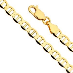 14k Yellow Gold Solid Men's 7.5mm Flat Mariner Chain Bracelet with Lobster Claw Clasp - 8.5"