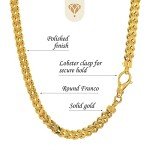 14k REAL Yellow Gold 6.4mm Shiny Diamond-Cut Square Franco Chain Necklace Or Bracelet for Pendants and Charms with Lobster-Claw Clasp (9", 24" or 26 inch) Mens Solid Franco Chains Jewelry, 9 Inches, Metal