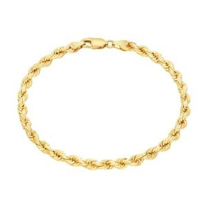 Nuragold 14k Yellow Gold 4mm Solid Rope Chain Diamond Cut Bracelet, Mens Jewelry Lobster Clasp 8" 8.5" 9", Metal, false