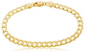 The Diamond Deal Mens Solid 14K Yellow Gold Shiny Cuban Comfort Curb Chain Bracelet with Lobster-Claw Clasp (7",8.5" or 10 inch), Copper,