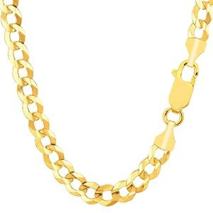 TheDiamondDeal Mens Solid 14K Yellow Gold 7.00mm Shiny Cuban Comfort Curb Cuban Chain Necklace For men for Pendants Or Bracelet with Lobster-Claw Clasp (8.5", 20", 22", 24", or 26 inch)
