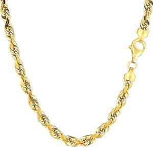10K SOLID Yellow Gold 2.50mm Shiny Diamond-Cut Solid Rope Chain Necklace for Pendants and Charms and Bracelet with Lobster-Claw Clasp Mens and women’s Rope Chains (7, 8. 9, 16", 18", 20",22" 24" 30")