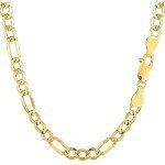 10k SOLID Yellow Gold 4.5mm Diamond-Cut Alternate Classic Mens Figaro Chain Necklace Or Bracelet/Foot Anklet for Pendants and Charms with Lobster-Claw Clasp (7", 8" , 18", 20" , 22" , 24" or 30 inch)