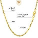 10K SOLID Yellow Gold 2.50mm Shiny Diamond-Cut Solid Rope Chain Necklace for Pendants and Charms and Bracelet with Lobster-Claw Clasp Mens and women’s Rope Chains (7, 8. 9, 16", 18", 20",22" 24" 30")