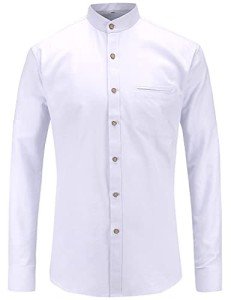 Men's Long Sleeve Collarless Oxford Shirt - White