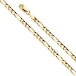 14k Yellow Gold Men's 4mm Figaro 3+1 Concave Solid Chain Bracelet with Lobster Claw Clasp - 7.5"