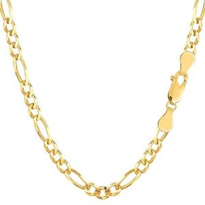 14k SOLID Yellow Or White Gold 3.8mm Diamond-Cut Classic Mens Figaro Chain Necklace Or Bracelet/Foot Anklet for Pendants and Charms with Lobster-Claw Clasp (7", 8",16",18", 20",22",24" 30”), White Gold,