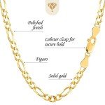 14k SOLID Yellow Or White Gold 3.8mm Diamond-Cut Classic Mens Figaro Chain Necklace Or Bracelet/Foot Anklet for Pendants and Charms with Lobster-Claw Clasp (7", 8",16",18", 20",22",24" 30”), White Gold,
