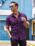Men's Purple Short Sleeve Muscle Fit Dress Shirt