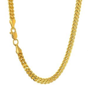14k REAL Yellow Gold 3.2mm Shiny Diamond-Cut Square Franco Chain Necklace Or Bracelet for Pendants and Charms with Lobster-Claw Clasp (18", 20" 22" or 24 inch) Mens Solid Franco Chains Jewelry, Metal