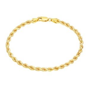Nuragold 14k Yellow Gold 3mm Solid Rope Chain Diamond Cut Bracelet, Mens Womens Lobster Clasp 7" 7.5" 8" 8.5" 9", 8 inches, Metal, false