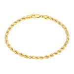 Nuragold 14k Yellow Gold 3mm Solid Rope Chain Diamond Cut Bracelet, Mens Womens Lobster Clasp 7" 7.5" 8" 8.5" 9", 8 inches, Metal, false