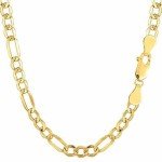 14k SOLID Yellow Or White Gold 4.5mm Diamond-Cut Alternate Classic Mens Figaro Chain Necklace Or Bracelet/Foot Anklet for Pendants and Charms with Lobster-Claw Clasp (7", 8",18",20",22",24" 30”)