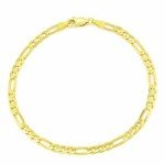 14k SOLID Yellow Or White Gold 4.5mm Diamond-Cut Alternate Classic Mens Figaro Chain Necklace Or Bracelet/Foot Anklet for Pendants and Charms with Lobster-Claw Clasp (7", 8",18",20",22",24" 30”)