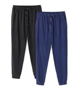 DAVID ARCHY Men's 2 Pack Soft Cotton Pajama Pants Lounge Wear Long PJs Bottoms (Iron Gate+Moonlight Blue,L)