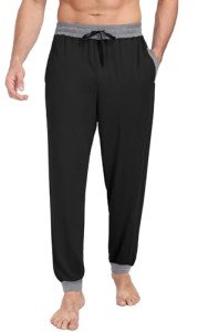 PrinStory Men's Pajama Pants Soft Lightweight Elastic Waist Drawstring Lounge Pj Bottoms PJ Black Large