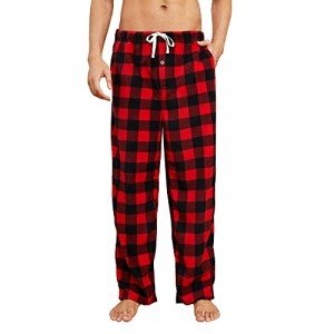 U2SKIIN Mens Pajama Pants Fleece with Pockets Soft Plaid Lounge PJ Bottoms for Men Microfleece(Buffalo Plaid-Red, L)