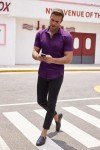 Men's Purple Short Sleeve Muscle Fit Dress Shirt