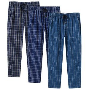 MoFiz Men's Pajama Pants Sleep Wear Cotton Lounge Drawstring House PJ's Bottom Pants 3pack Comfortable 2-Pockets(H-Plaid,L)