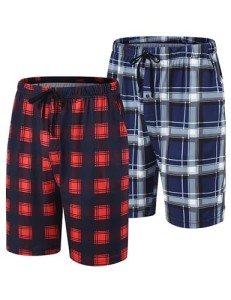 MoFiz Men's Plaid Pajama Shorts Soft Sleep Shorts Stretchy Lounge Shorts Lightweight Night Short Summer Sleepwear Pj Bottoms with Pockets 2 Pack XL