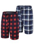 MoFiz Men's Plaid Pajama Shorts Soft Sleep Shorts Stretchy Lounge Shorts Lightweight Night Short Summer Sleepwear Pj Bottoms with Pockets 2 Pack XL