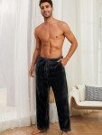 Vulcanodon Mens Plush Warm Pajama Pants, Fluffy Soft Fleece Sleep Pant with Pockets Lounge Pj Bottoms for Men (Black, L)