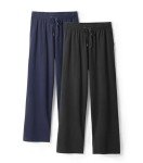 DAVID ARCHY Men's Soft Cotton Pajama Bottom Comfy Knit Pajama Long John Lounge Sleep Pants for Men 2 Pack (Navy Blue+Black, M)