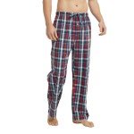 Vulcanodon 2 Pack Men's Cotton Pajama Pants, Soft Woven Pajama Pants for Men Plaid Pj Bottoms(NAVY+RED-BLUE,L)