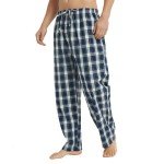 Vulcanodon 2 Pack Men's Cotton Pajama Pants, Soft Woven Pajama Pants for Men Plaid Pj Bottoms(NAVY+RED-BLUE,L)