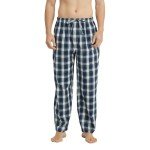 Vulcanodon 2 Pack Men's Cotton Pajama Pants, Soft Woven Pajama Pants for Men Plaid Pj Bottoms(NAVY+RED-BLUE,L)