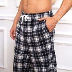 U2SKIIN 2 Pack Mens Fleece Pajama Pants, Warm Plaid Lounge Pj Bottoms for Men with Pockets Soft(Red-Black Plaid/White-Black Plaid, L)