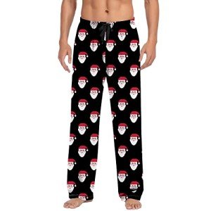 Men's 2023 Xmas Pj Pants, Men Funny Print Christmas Lounge Pant with Pockets, Snowflake Tree Plaid Soft Comfy Pajama Bottom, C - Black, Medium