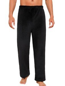 ENJOYNIGHT Mens Fleece Pajama Pant Fluffy Sleep Bottoms Plush Lounge Pjs(Medium, Black)