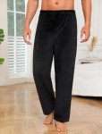 ENJOYNIGHT Mens Fleece Pajama Pant Fluffy Sleep Bottoms Plush Lounge Pjs(Medium, Black)