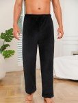 ENJOYNIGHT Mens Fleece Pajama Pant Fluffy Sleep Bottoms Plush Lounge Pjs(Medium, Black)