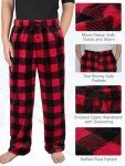 Mens Plush Pajama Pants Soft Flannel Fleece Pajama Lounge Sleep Pant Christmas Plaid Fuzzy Lounge Sleepwear Pj Bottoms, Black and Red Buffalo Plaid, Large